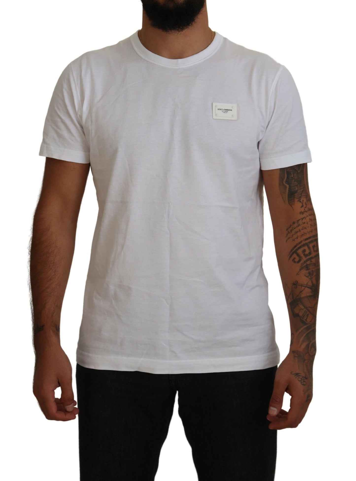 Dolce & Gabbana Elegant White Crew Neck Logo Tee