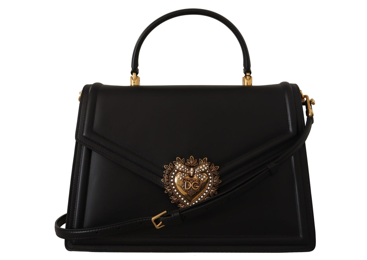 Dolce & Gabbana Elegant Black Devotion Leather Shoulder Bag