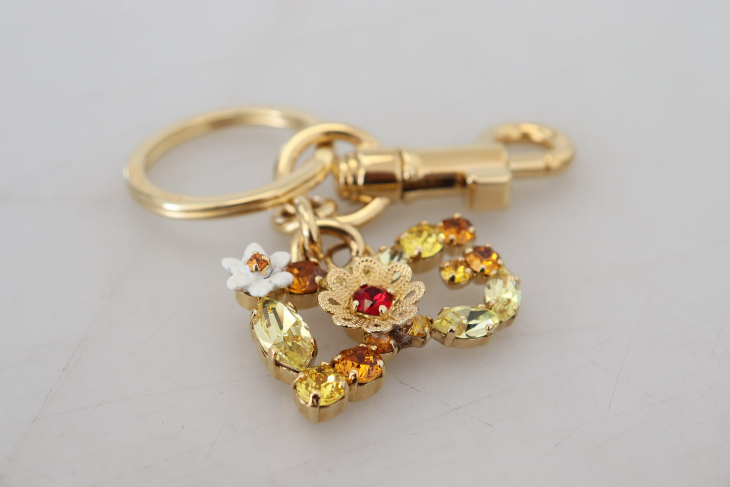 Dolce & Gabbana Elegant Gold-Toned Crystal Keychain