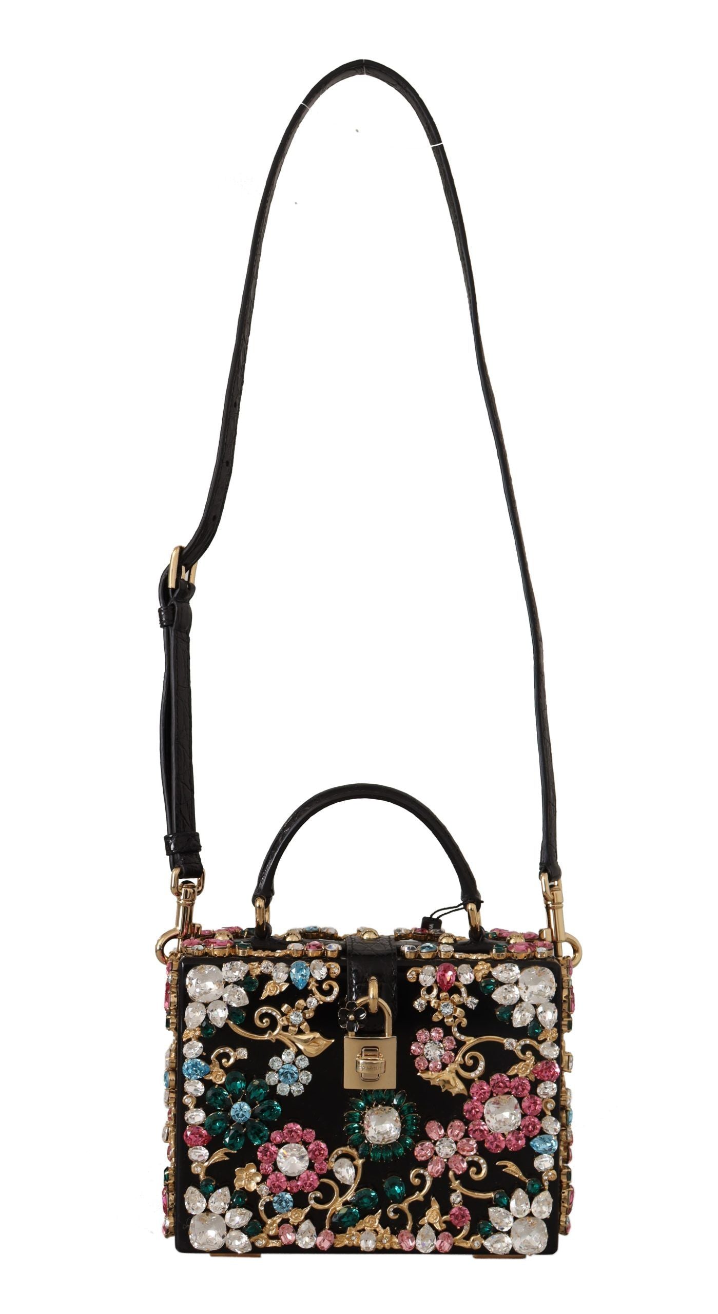 Dolce & Gabbana Exotic Black Croc Box Bag with Crystals