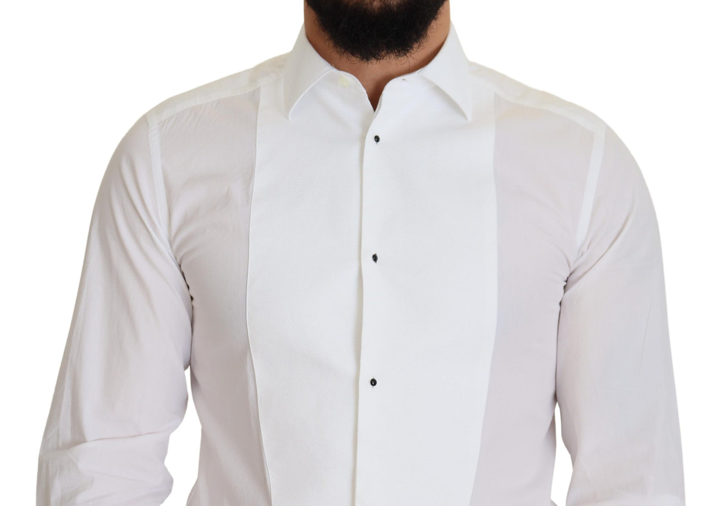 Dolce & Gabbana White Formal Cotton Tuxedo Dress GOLD Shirt