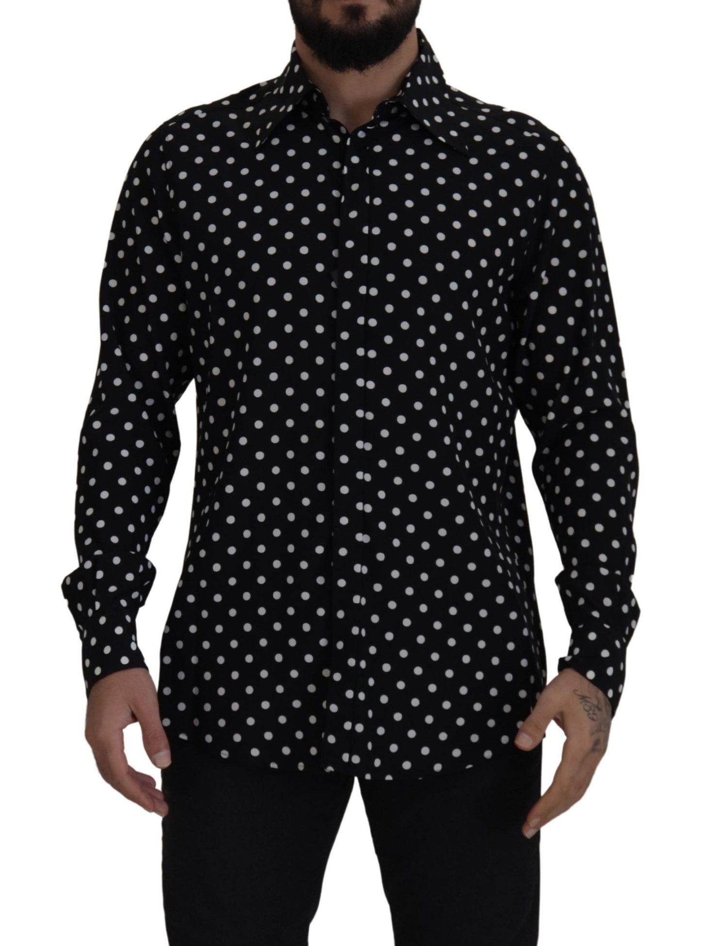 Dolce & Gabbana Elegant Black Polka Dot Silk Men's Shirt