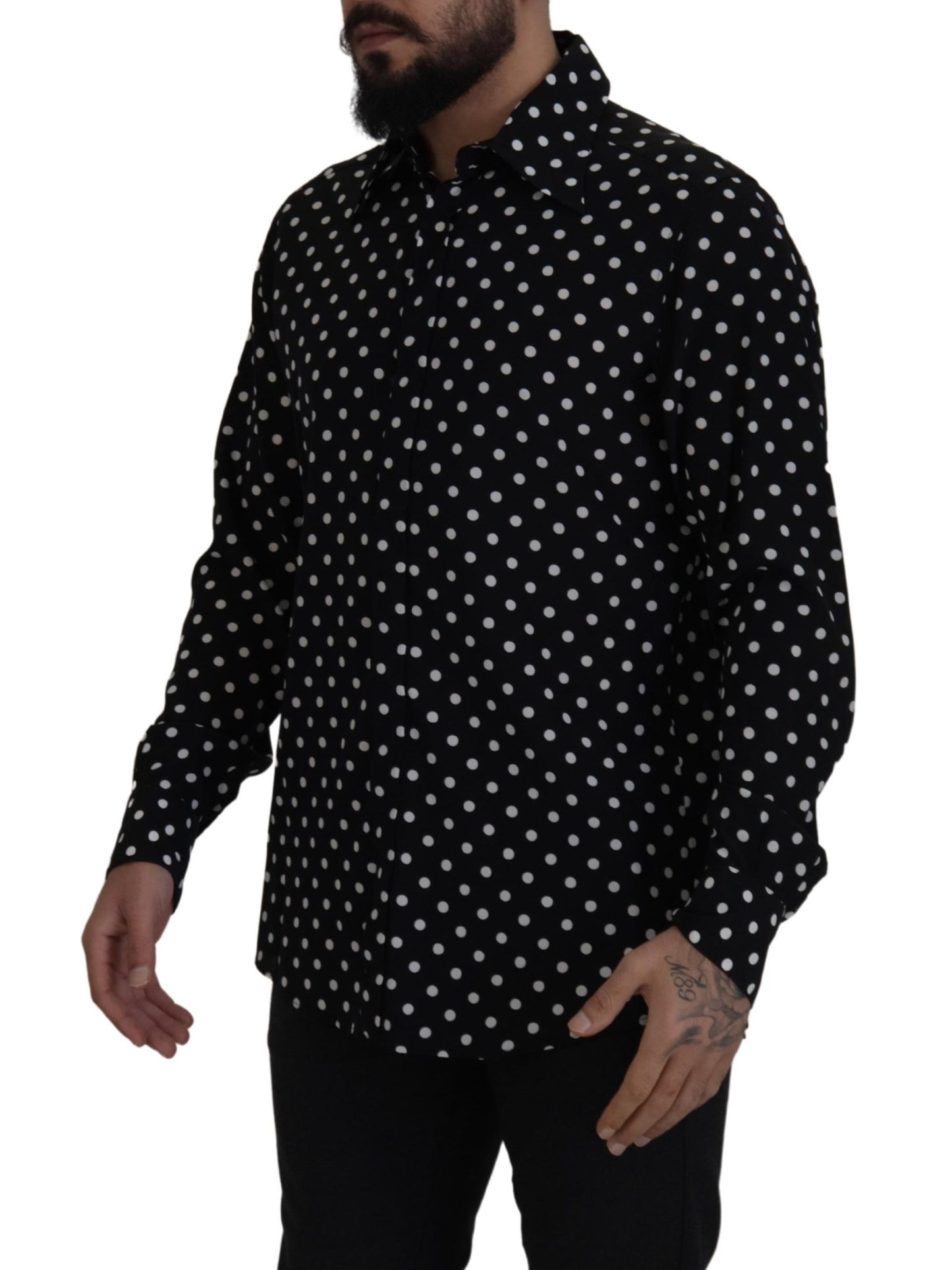 Dolce & Gabbana Elegant Black Polka Dot Silk Men's Shirt