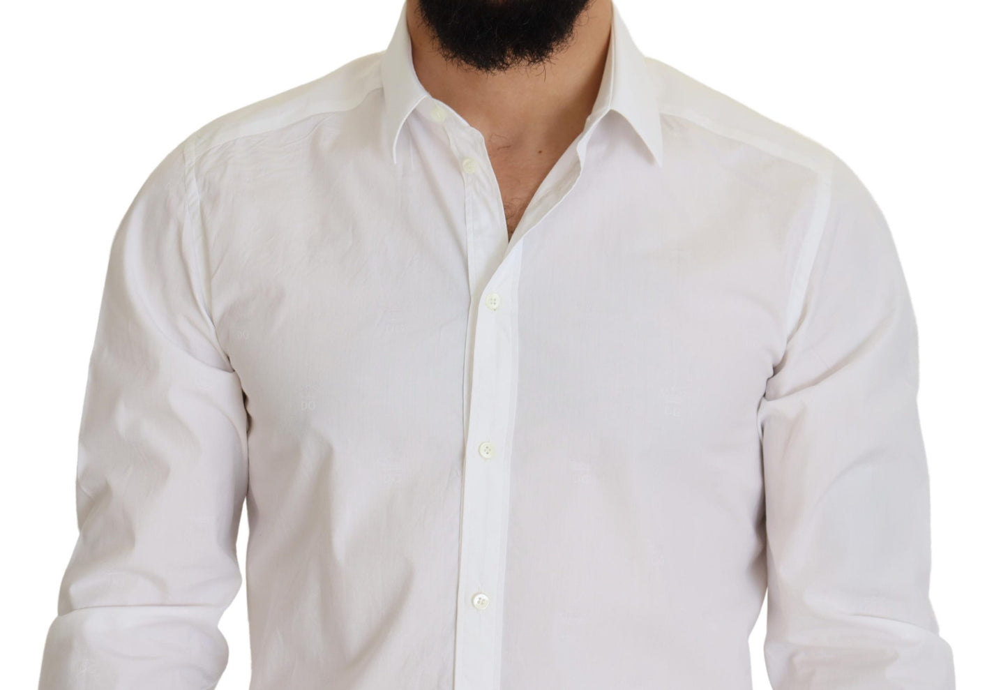 Dolce & Gabbana White Cotton Slim Fit Formal Dress GOLD Shirt