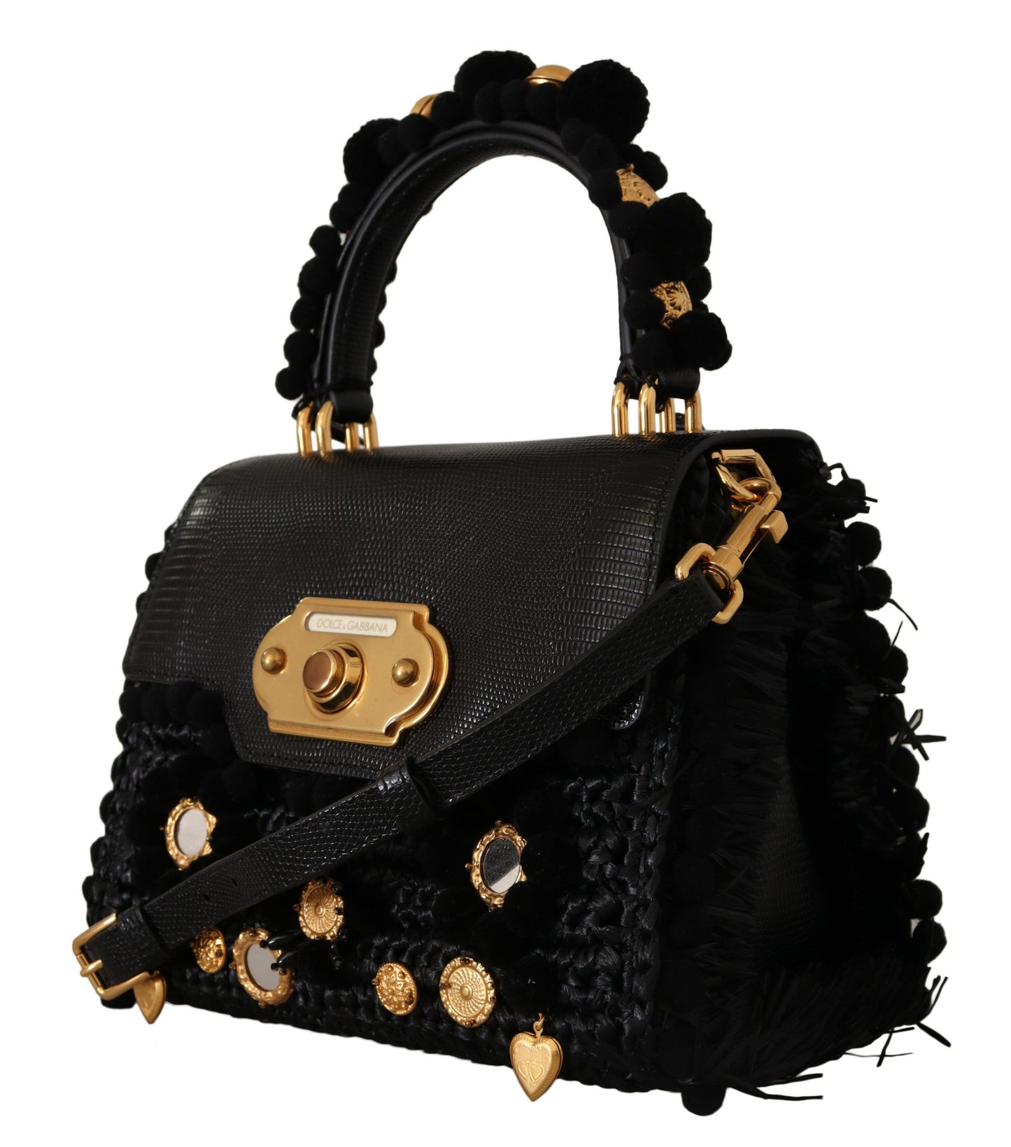 Dolce & Gabbana Elegant Black Gold Detail Shoulder Bag