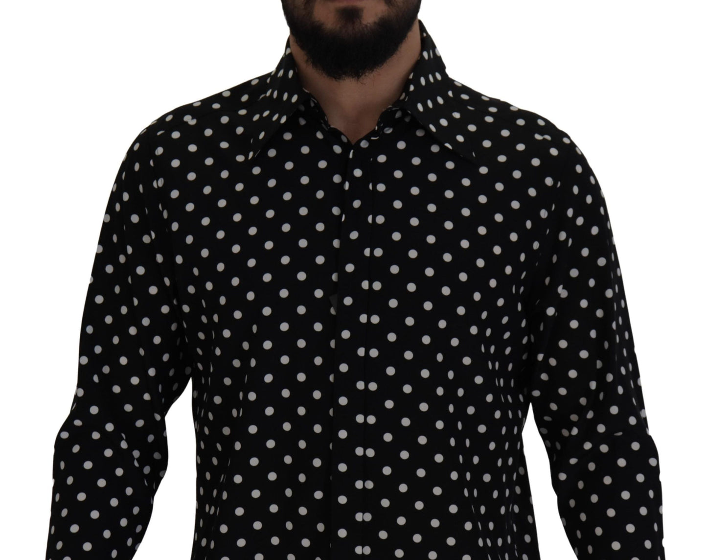 Dolce & Gabbana Elegant Black Polka Dot Silk Men's Shirt