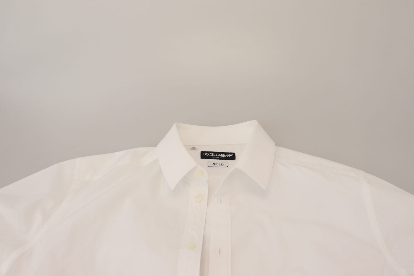 Dolce & Gabbana White Cotton Slim Fit Formal Dress GOLD Shirt