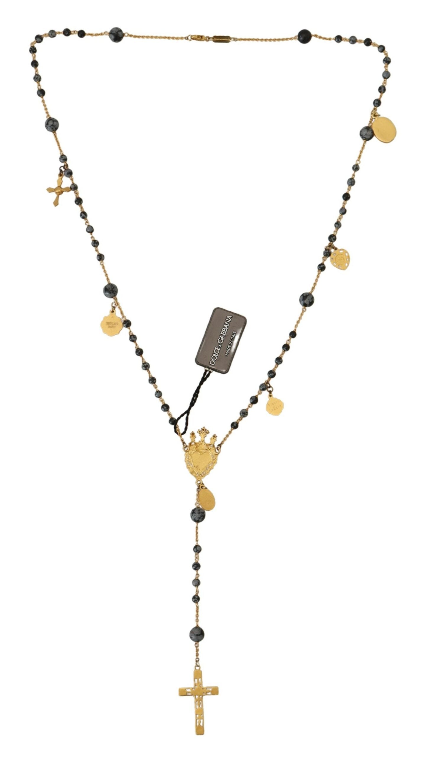 Dolce & Gabbana Elegant Gold Black Charm Cross Necklace