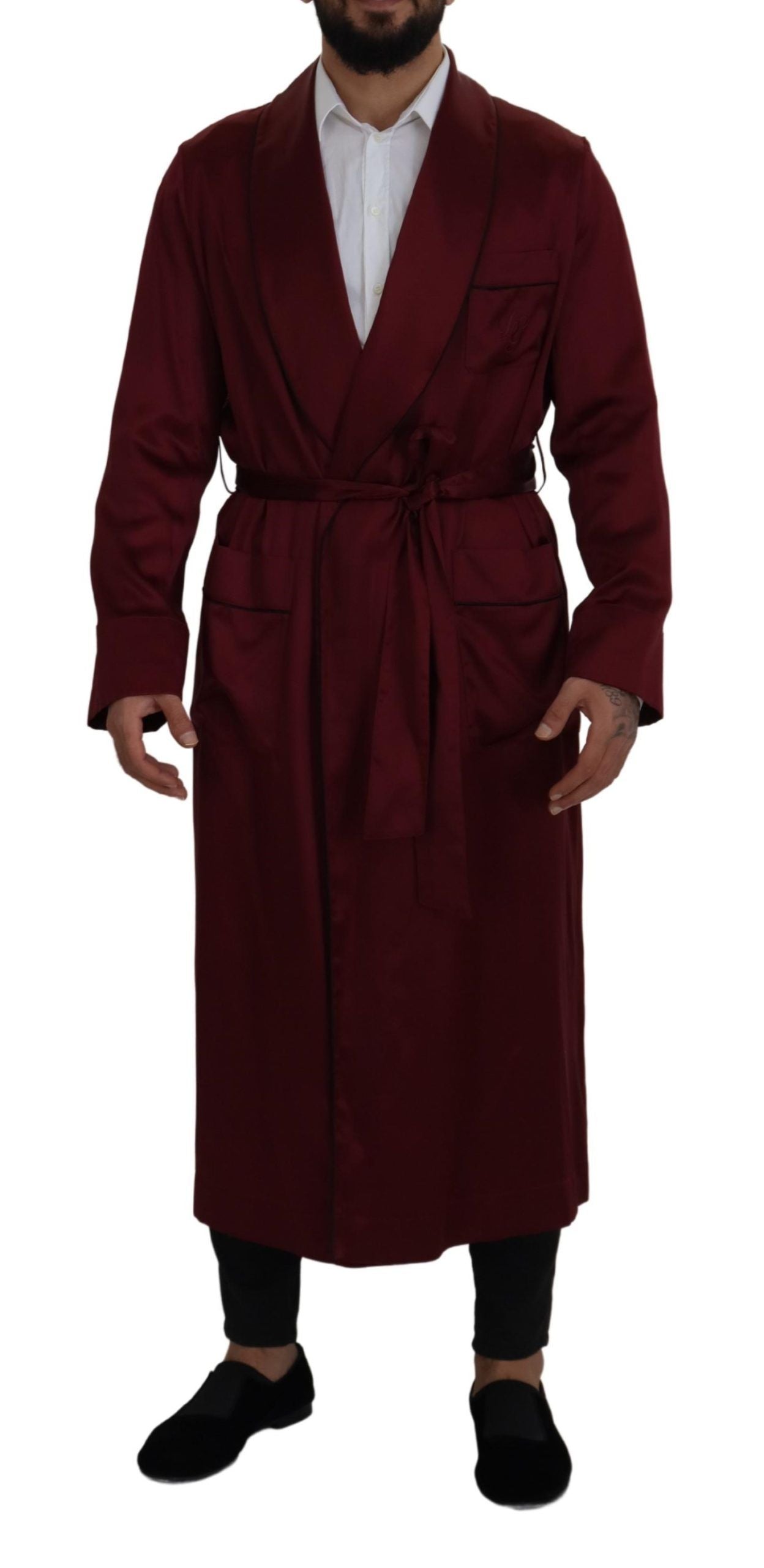 Dolce & Gabbana Elegant Bordeaux Silk Jacket Robe