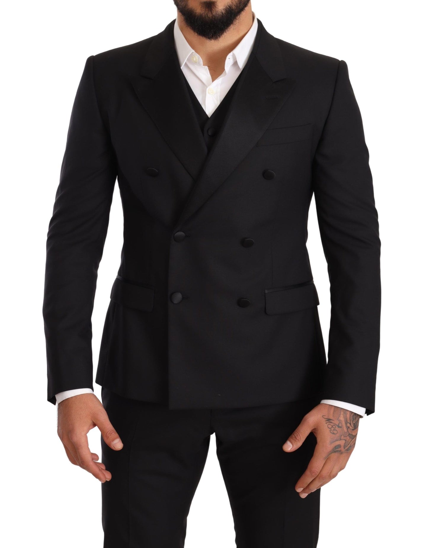 Dolce & Gabbana Sleek Black Three-Piece Wool Silk Suit