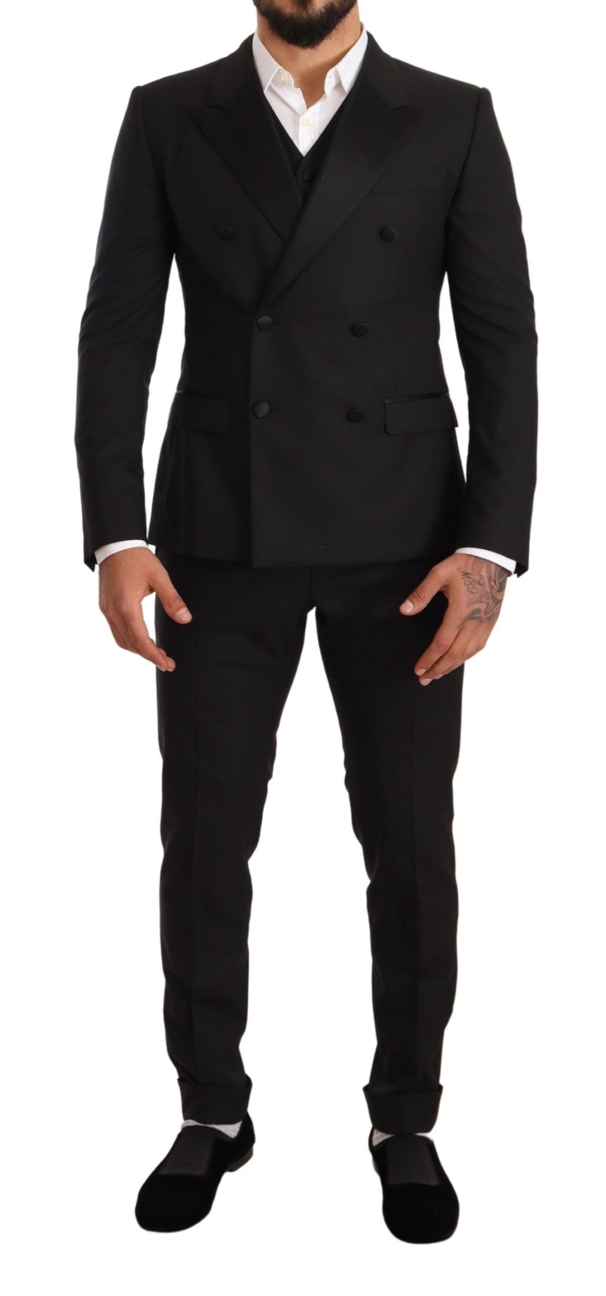 Dolce & Gabbana Sleek Black Three-Piece Wool Silk Suit