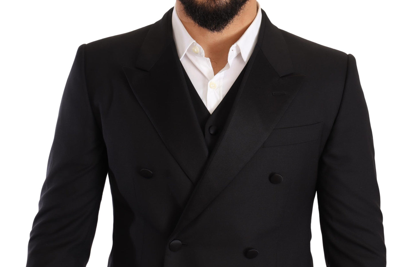 Dolce & Gabbana Sleek Black Three-Piece Wool Silk Suit