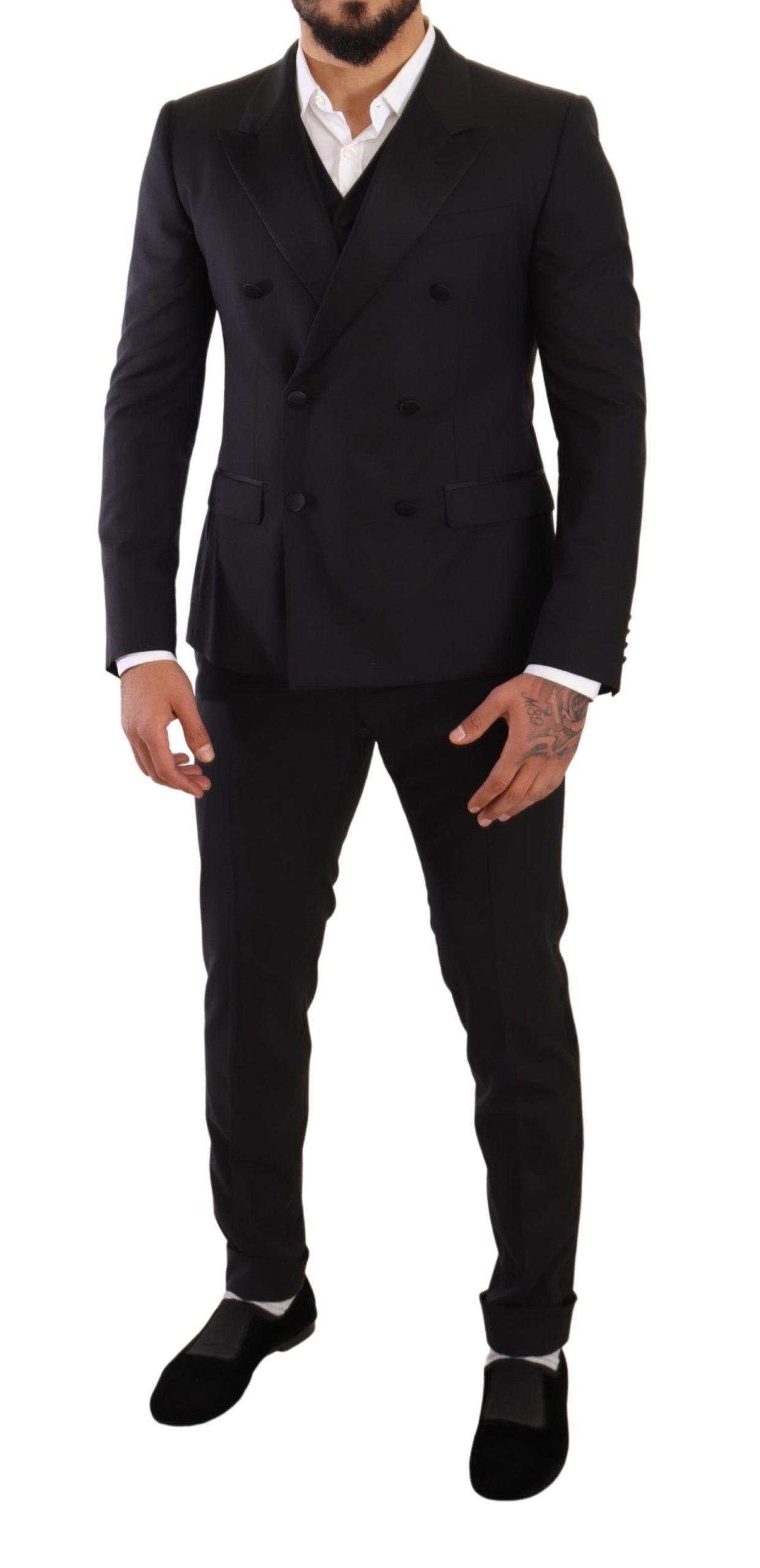 Dolce & Gabbana Sleek Black Three-Piece Wool Silk Suit