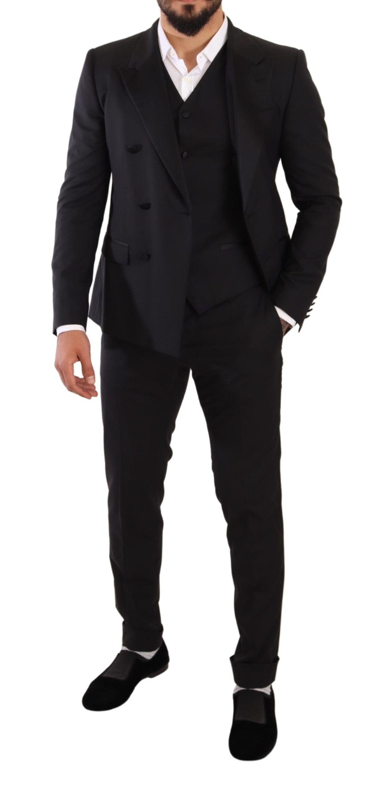 Dolce & Gabbana Sleek Black Three-Piece Wool Silk Suit