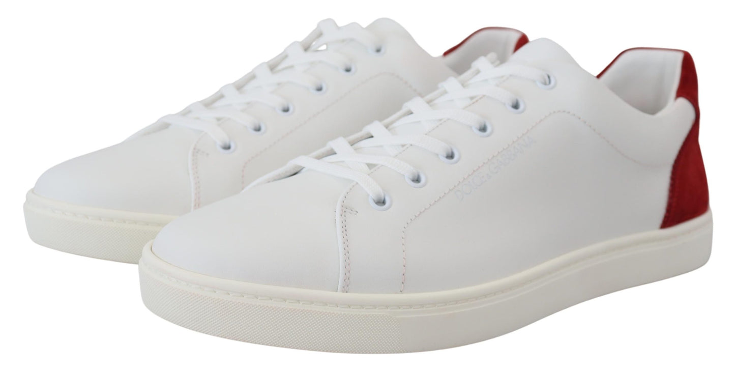 Dolce & Gabbana Elegant White and Red Leather Sneakers