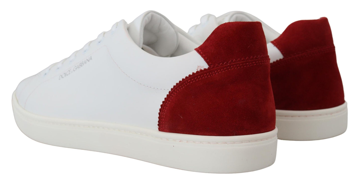 Dolce & Gabbana Elegant White and Red Leather Sneakers