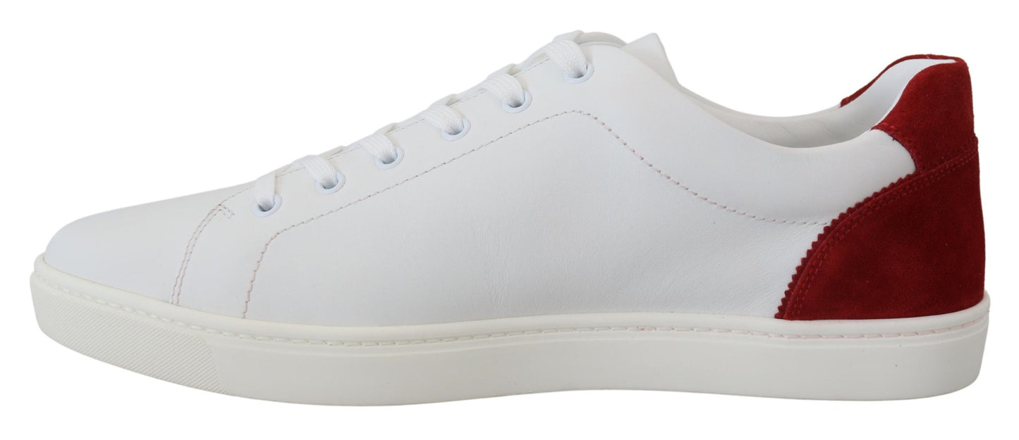 Dolce & Gabbana Elegant White and Red Leather Sneakers