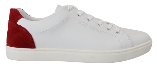 Dolce & Gabbana Elegant White and Red Leather Sneakers