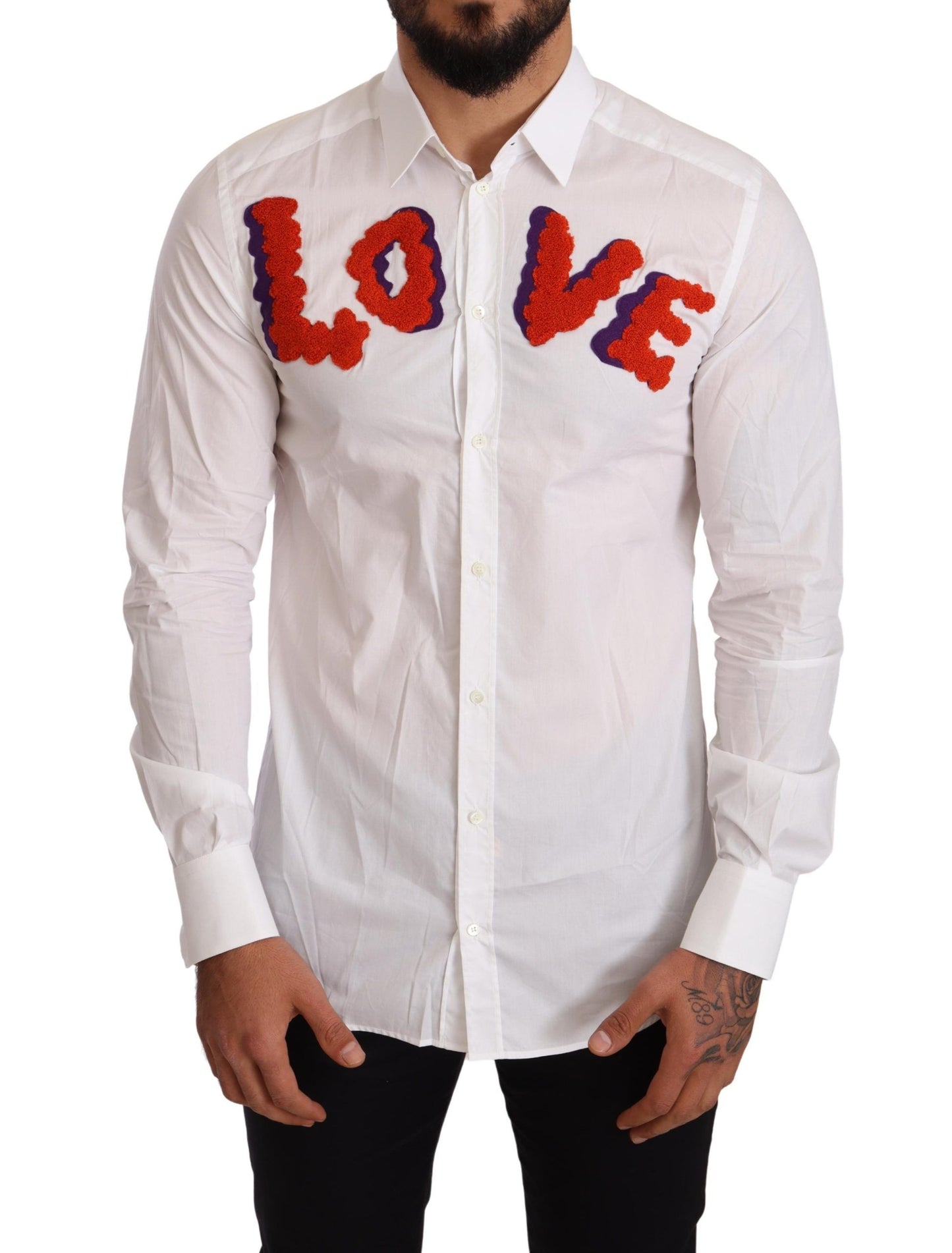 Dolce & Gabbana Elegant White Cotton Poplin Shirt with Love Patch