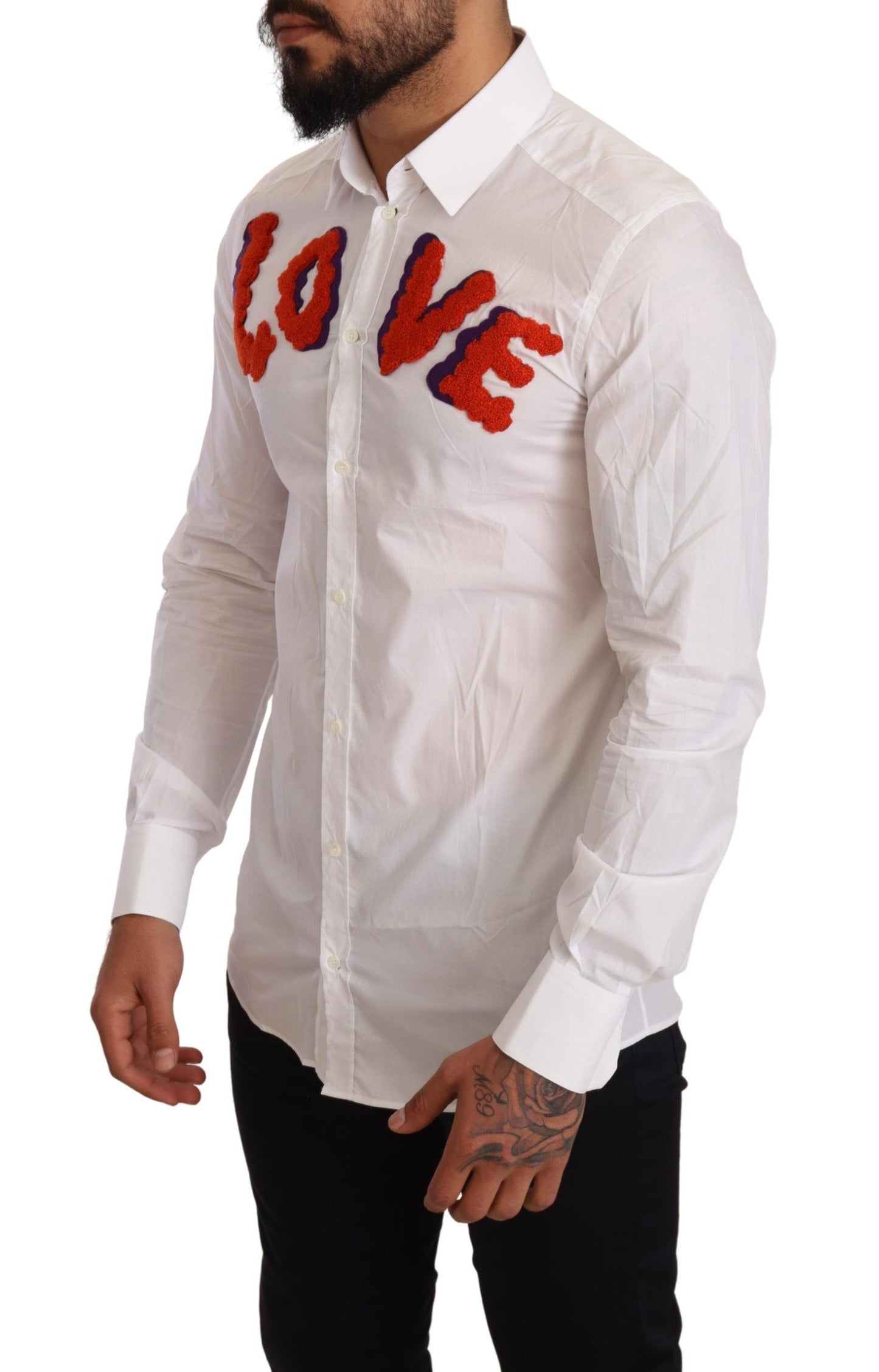 Dolce & Gabbana Elegant White Cotton Poplin Shirt with Love Patch