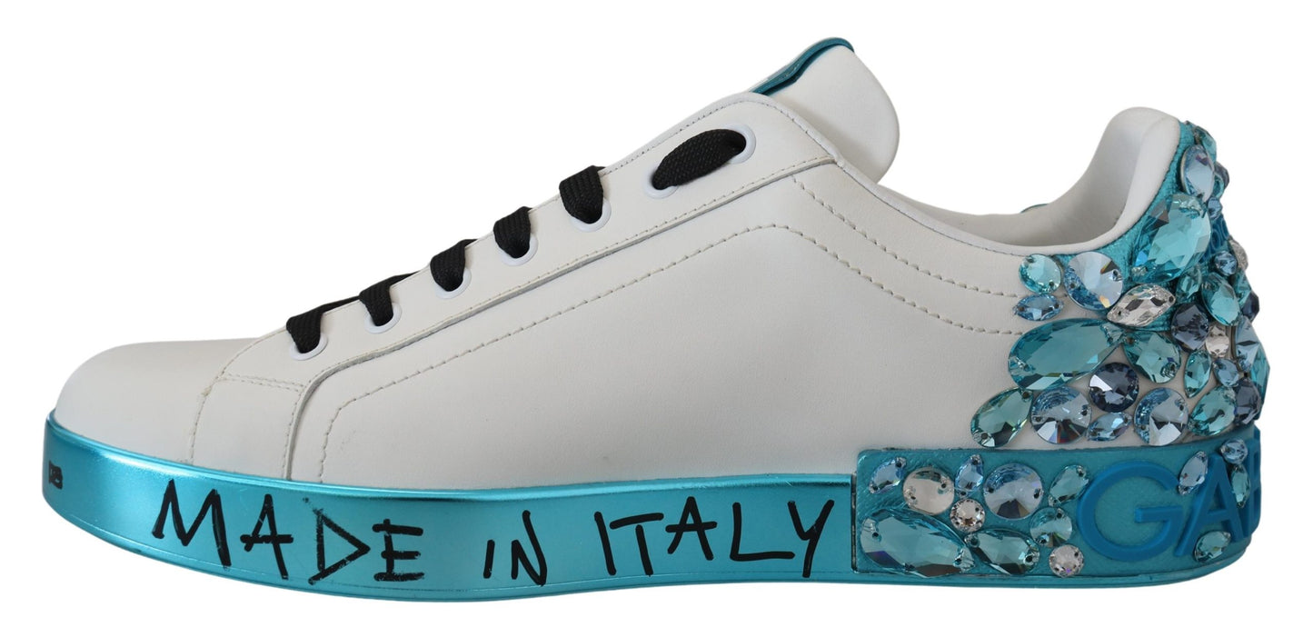 Dolce & Gabbana Elegant White and Blue Leather Sneakers