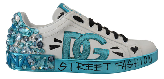 Dolce & Gabbana Elegant White and Blue Leather Sneakers