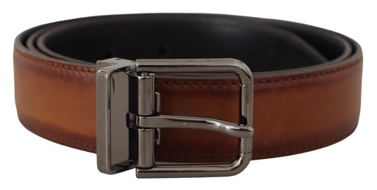 Dolce & Gabbana Elegant Leather Belt with Silver Tone Buckle