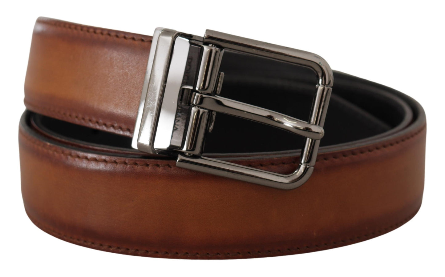 Dolce & Gabbana Elegant Leather Belt with Silver Tone Buckle