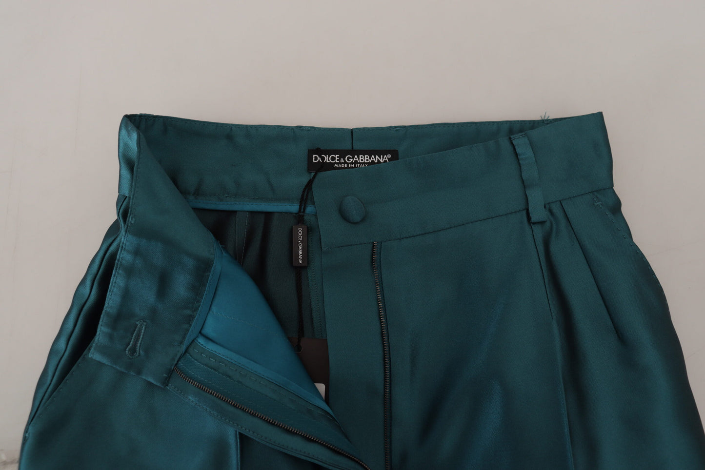 Dolce & Gabbana Blue Green Silk High Waist Hot Pants Shorts