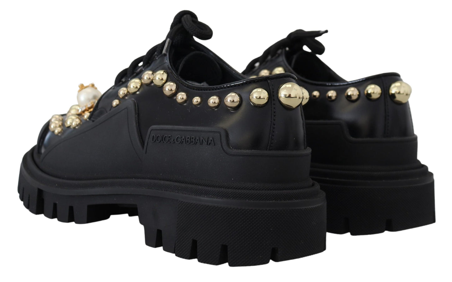 Dolce & Gabbana Black Leather Trekking Derby Embellished Shoes