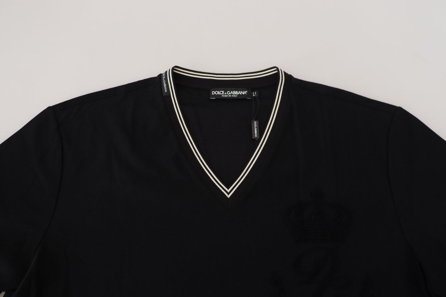 Dolce & Gabbana Elegant V-Neck Black Cotton T-Shirt