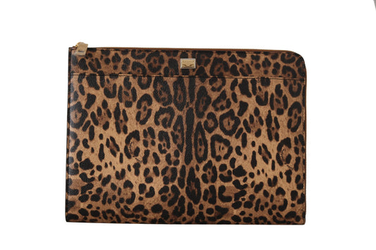 Dolce & Gabbana Elegant Leopard Print Leather Clutch