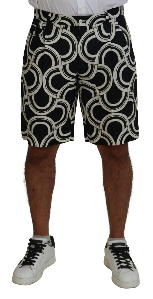 Dolce & Gabbana Black White Patterned Linen Bermuda Shorts