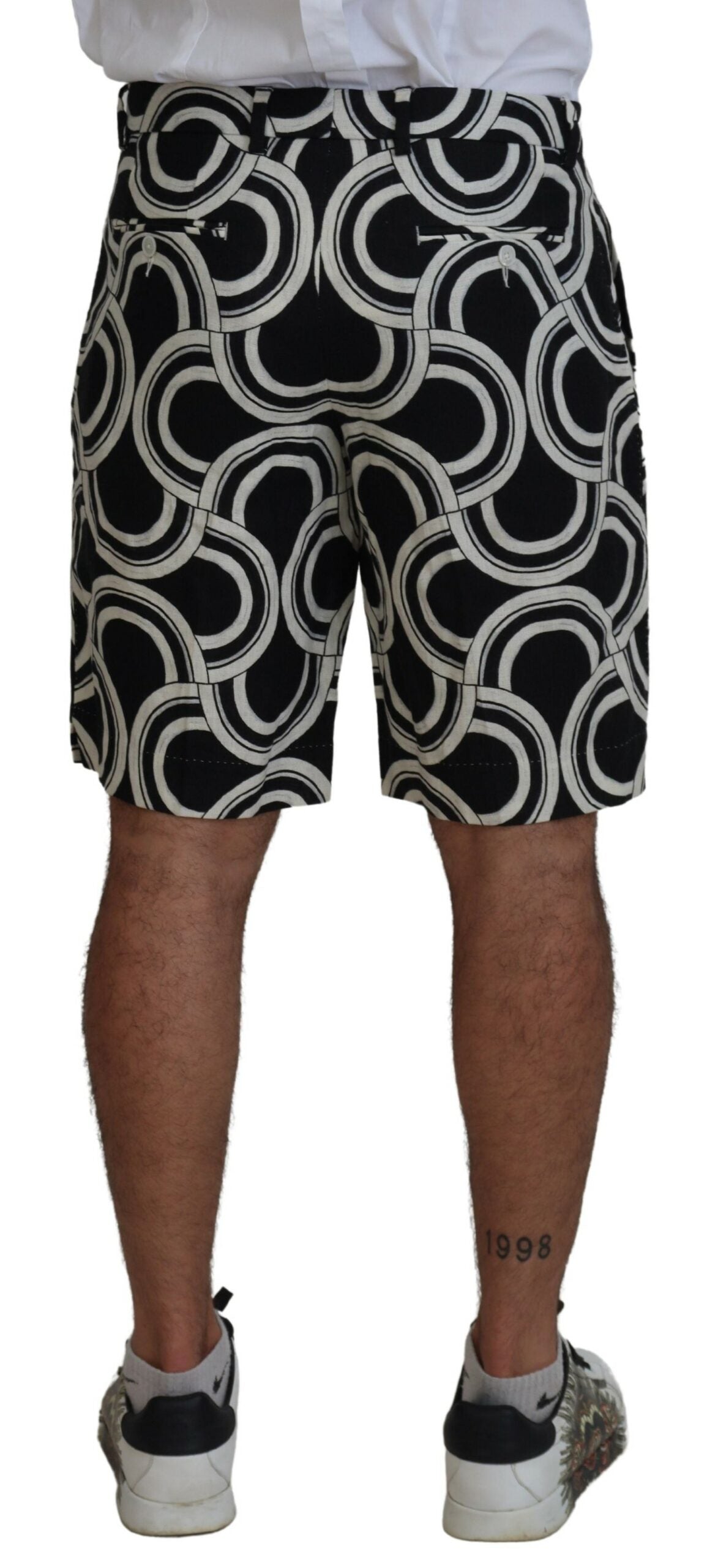 Dolce & Gabbana Black White Patterned Linen Bermuda Shorts