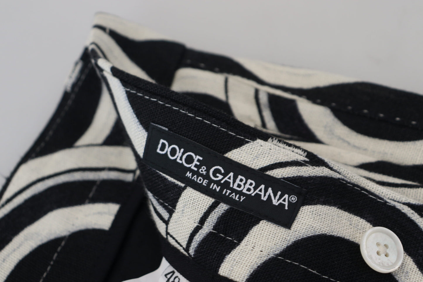 Dolce & Gabbana Black White Patterned Linen Bermuda Shorts