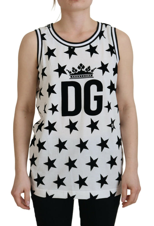 Dolce & Gabbana Elegant White Cotton Crown Star Tank Top