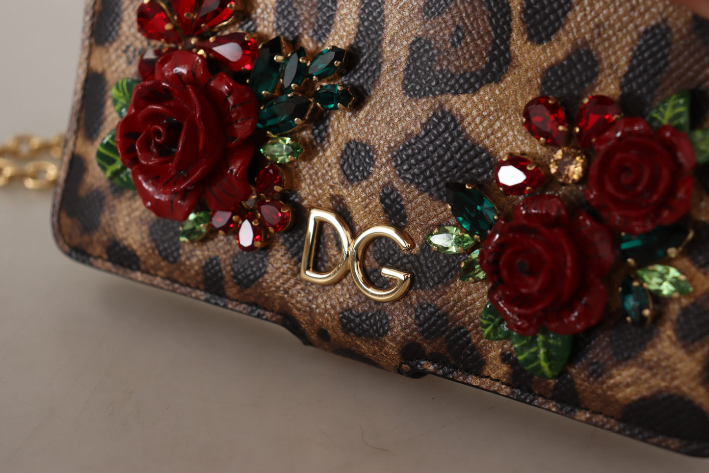 Dolce & Gabbana Elegant Leopard Print Phone Cover with Crystals