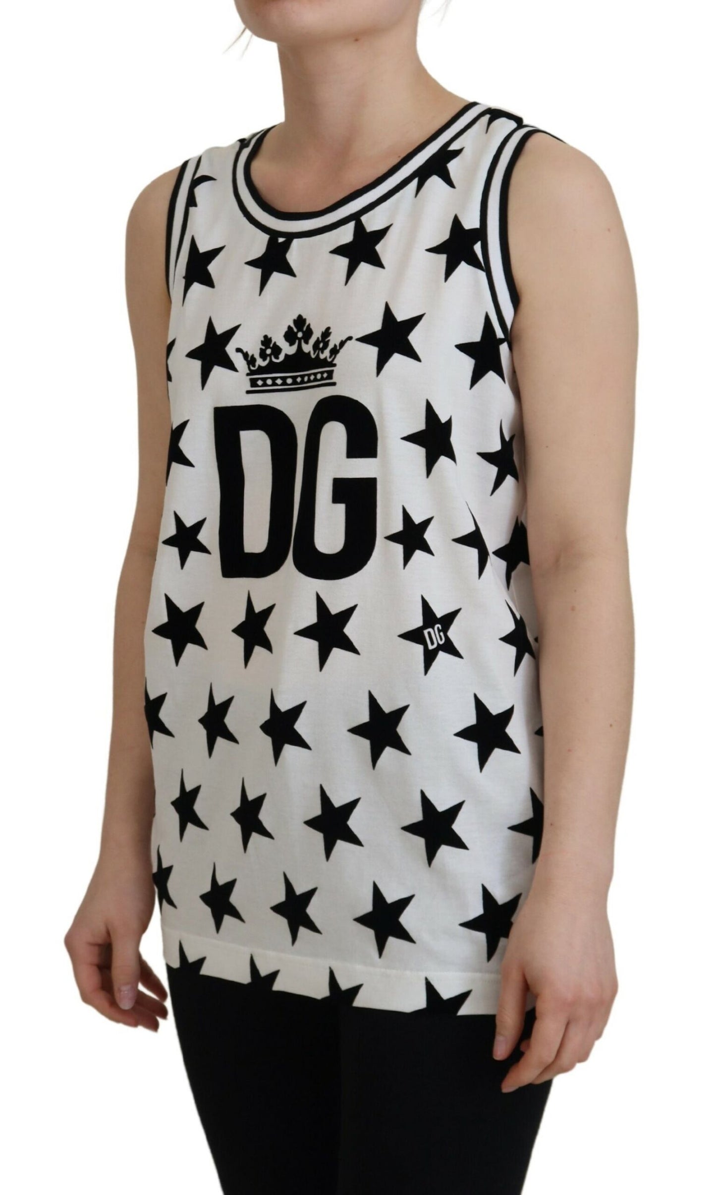 Dolce & Gabbana Elegant White Cotton Crown Star Tank Top