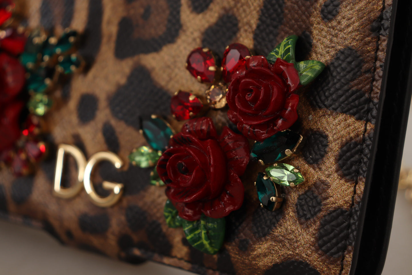 Dolce & Gabbana Elegant Leopard Print Phone Cover with Crystals