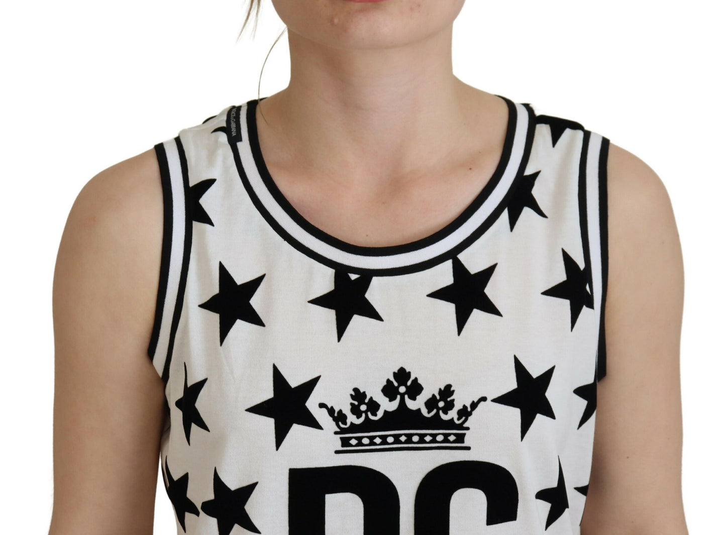 Dolce & Gabbana Elegant White Cotton Crown Star Tank Top