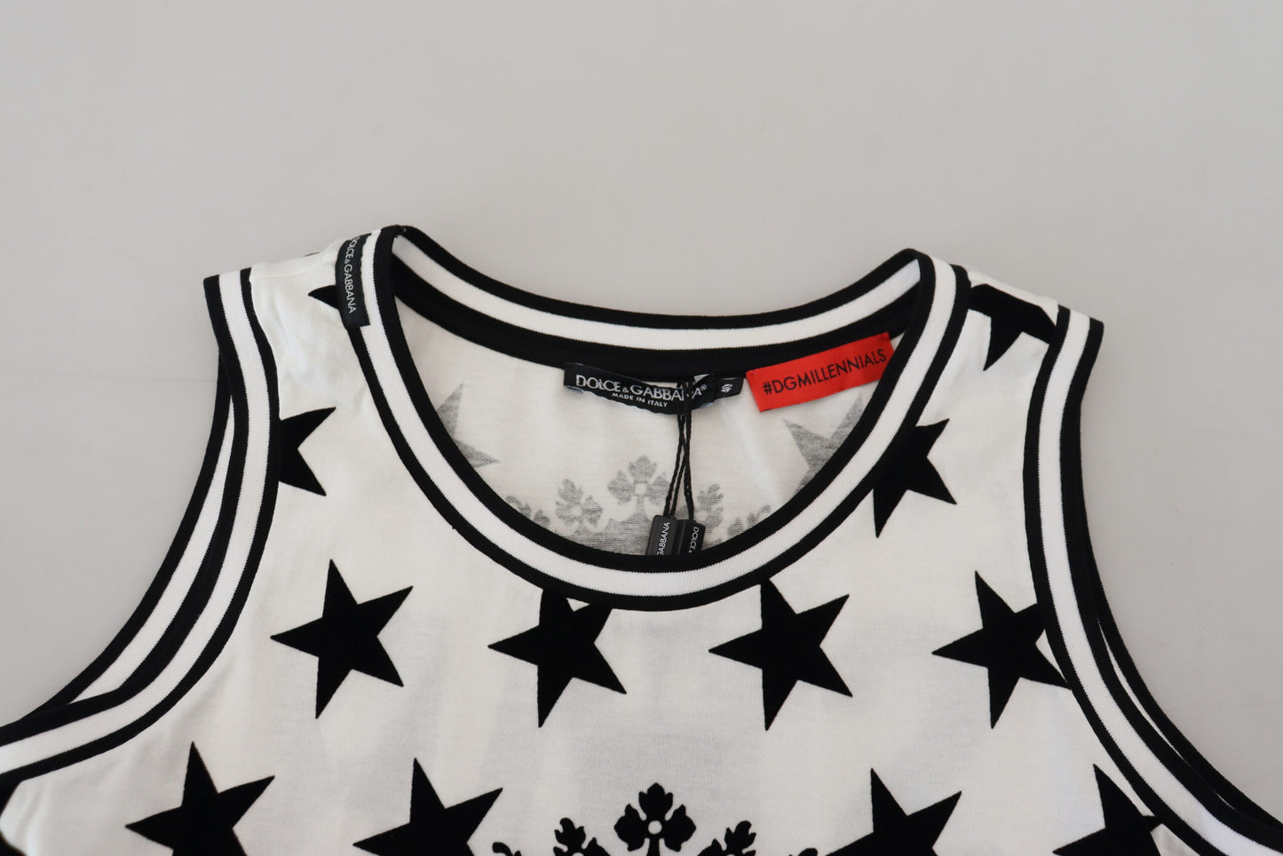 Dolce & Gabbana Elegant White Cotton Crown Star Tank Top