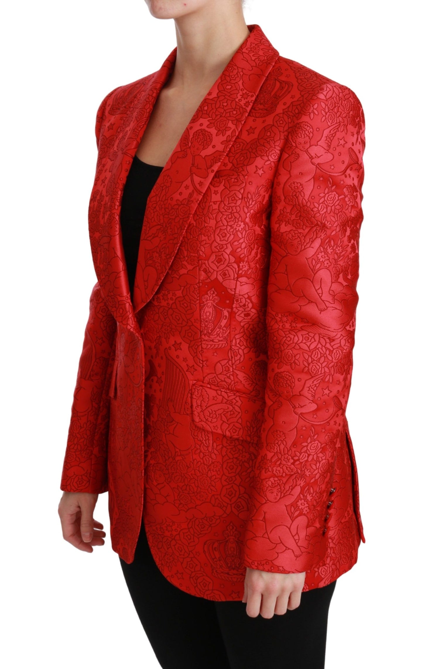 Dolce & Gabbana Red Floral Angel Blazer Coat Jacket