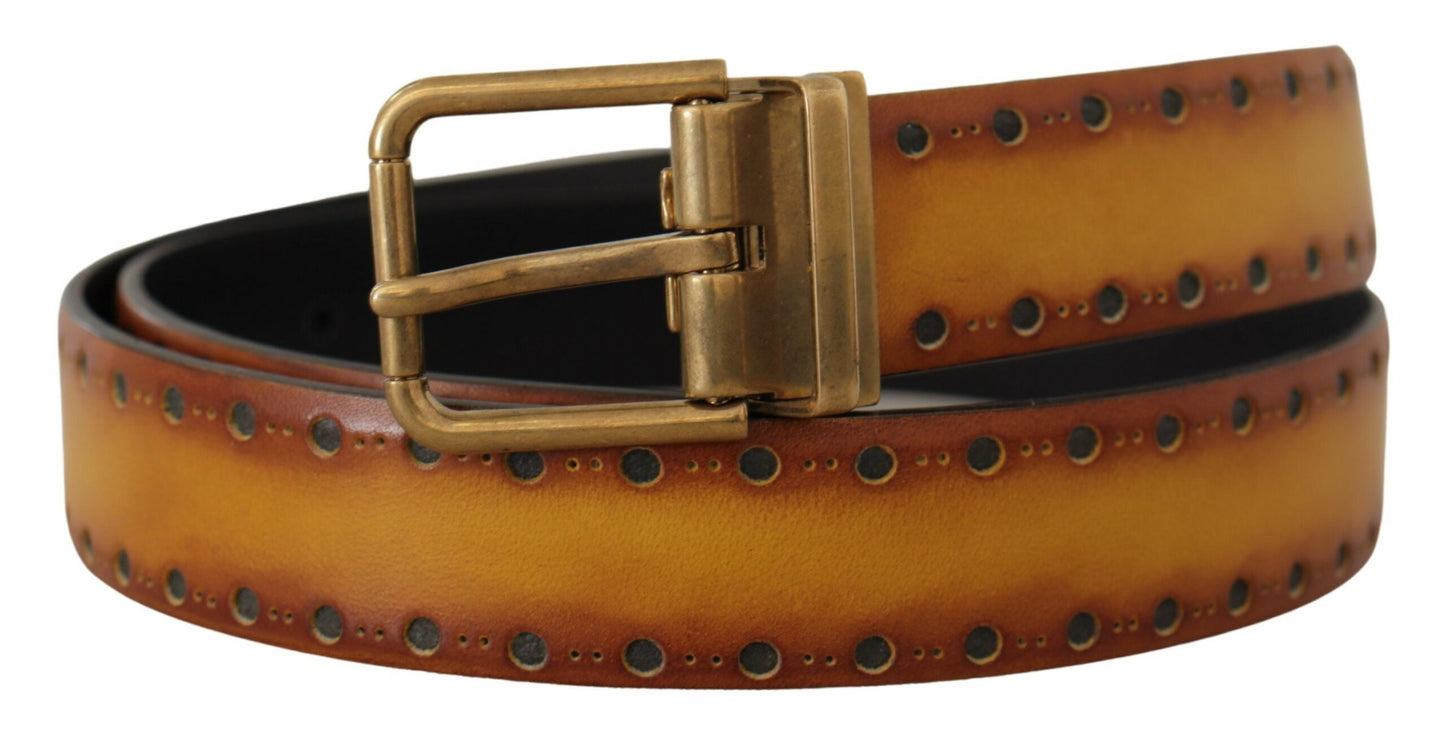 Dolce & Gabbana Elegant Leather Belt with Brass Tone Buckle