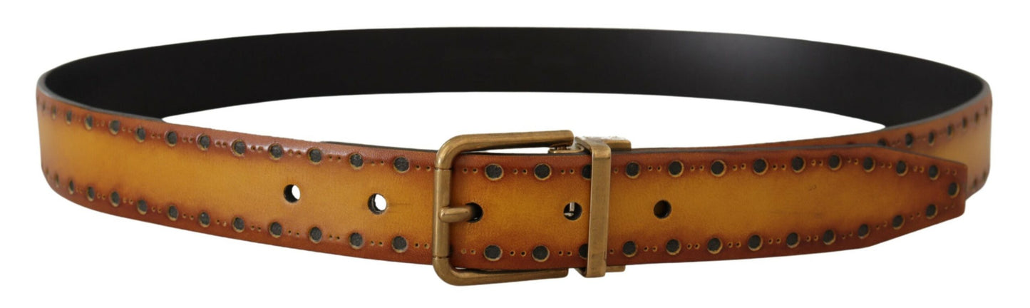 Dolce & Gabbana Elegant Leather Belt with Brass Tone Buckle