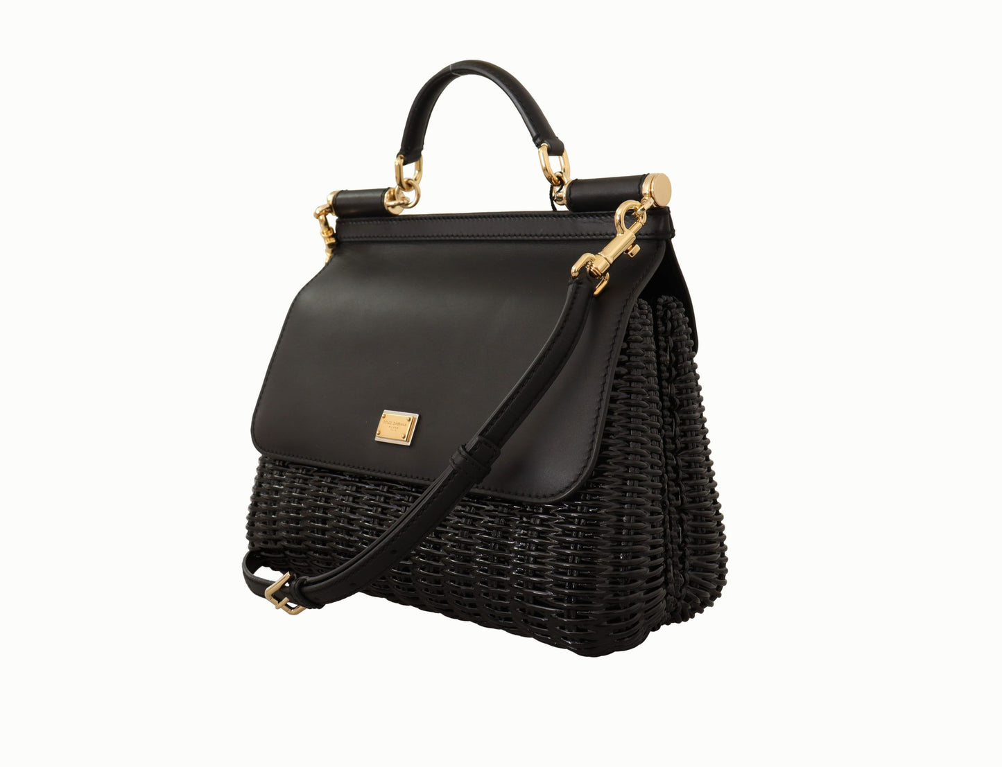 Dolce & Gabbana Elegant Black Weaved Medium Sicily Bag