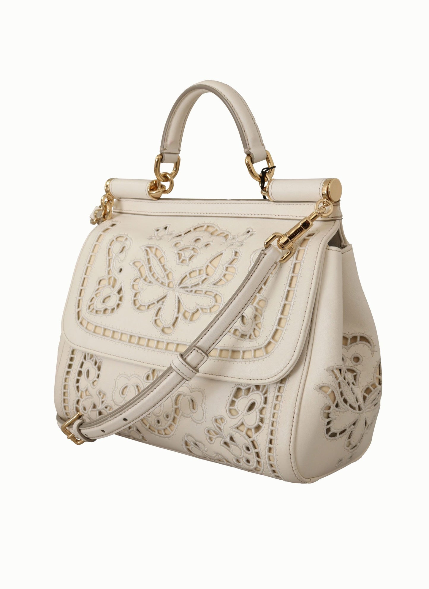 Dolce & Gabbana Elegant White Sicily Leather Shoulder Bag