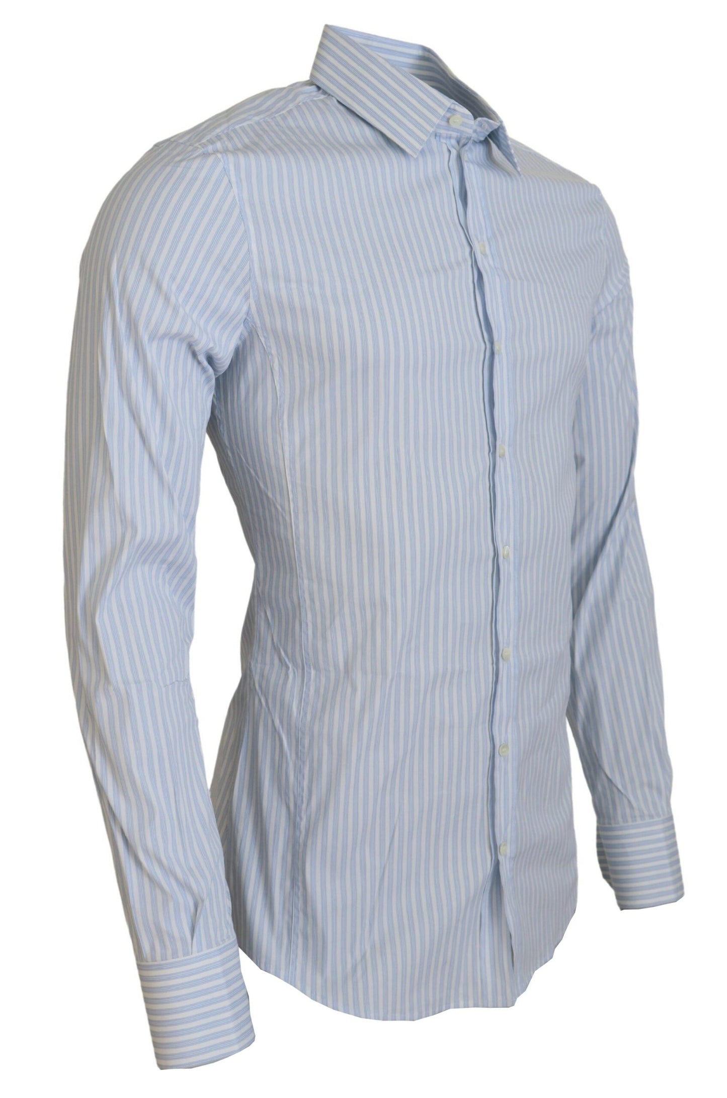 Dolce & Gabbana Blue Striped SICILIA Men Long Sleeves Shirt