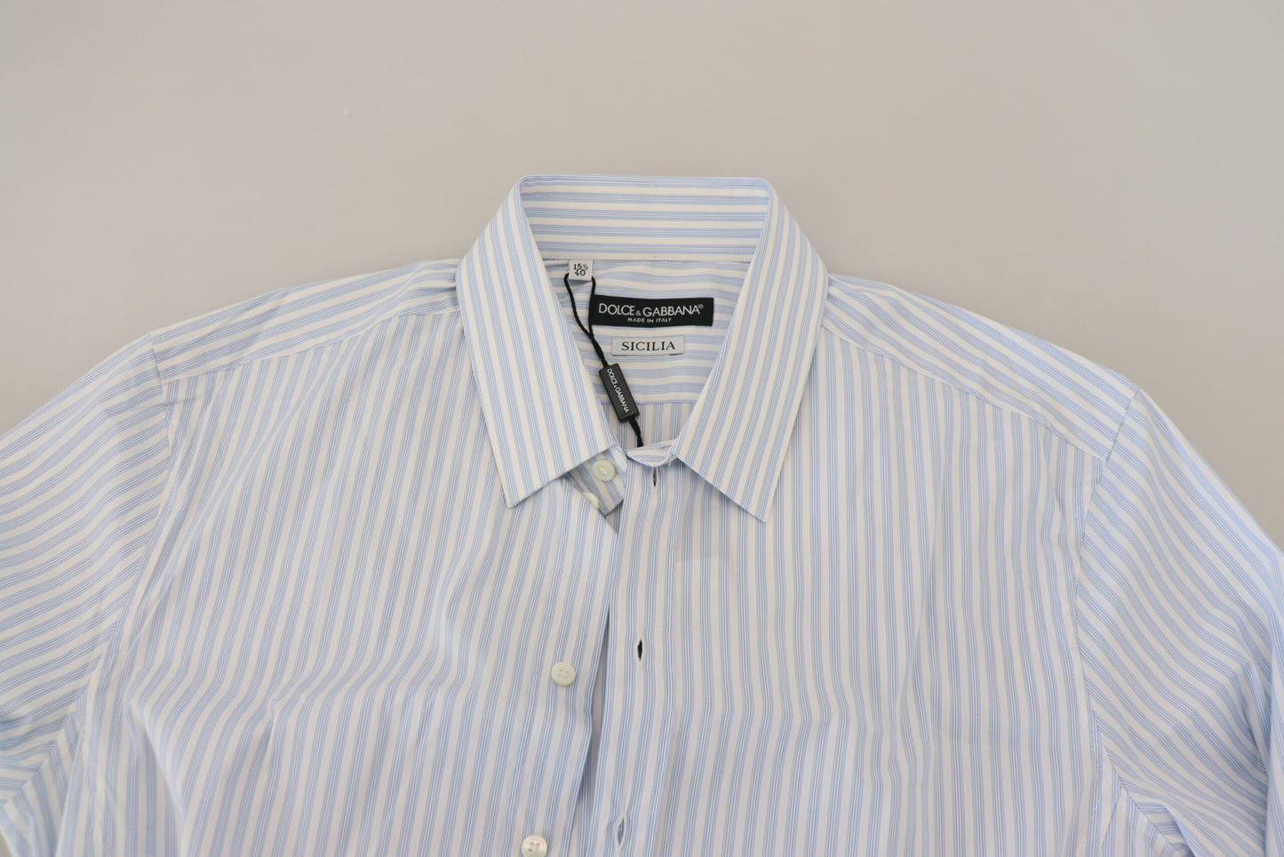 Dolce & Gabbana Blue Striped SICILIA Men Long Sleeves Shirt