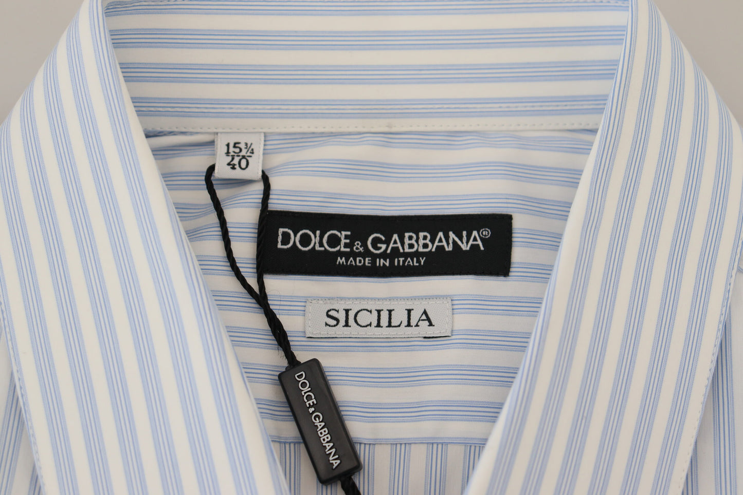 Dolce & Gabbana Blue Striped SICILIA Men Long Sleeves Shirt