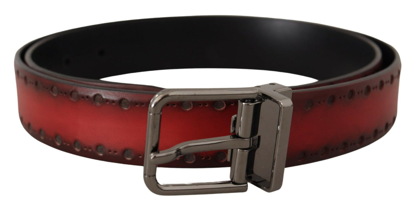 Dolce & Gabbana Elegant Maroon Leather Belt with Silver Buckle